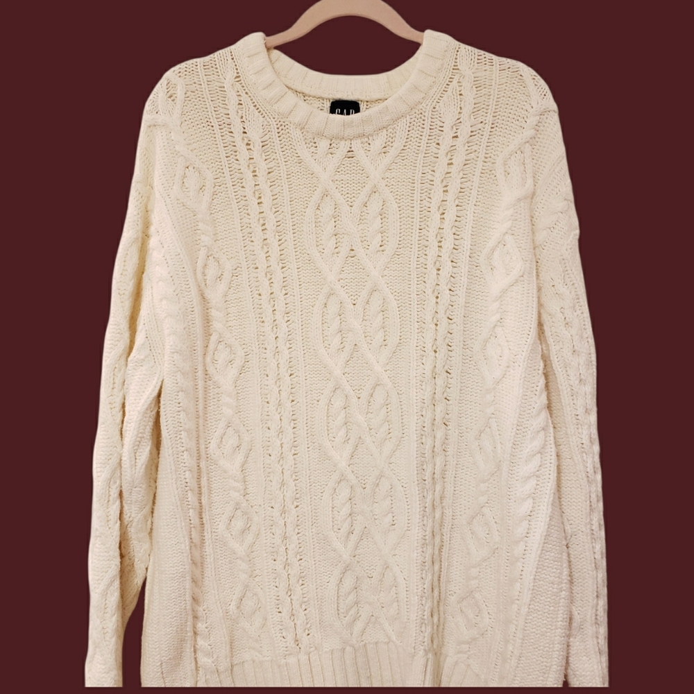 GAP White Knit Pullover Sweater NWOT Size L-XL Cotton Wool Blend Fall Boho Cozy